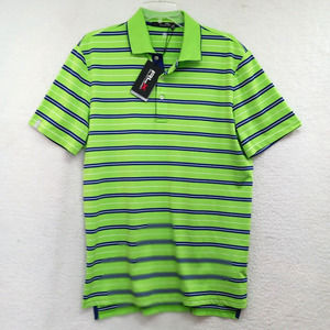 RLX‎ Ralph Lauren Mens Medium Green Blue Performance Stripe Stretch Golf Polo